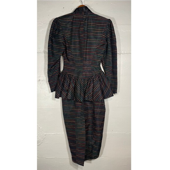 Vintage Karen Alexander Peplum Dress 80s Rainbow Stripe Long Sleeve Maxi Size 8 - Picture 13 of 16